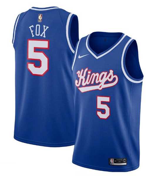 Mens Sacramento Kings #5 DeAaron Fox Blue 2019-20 Hardwood Classics Swingman Stitched Basketball Jersey Dzhi->->NBA Jersey